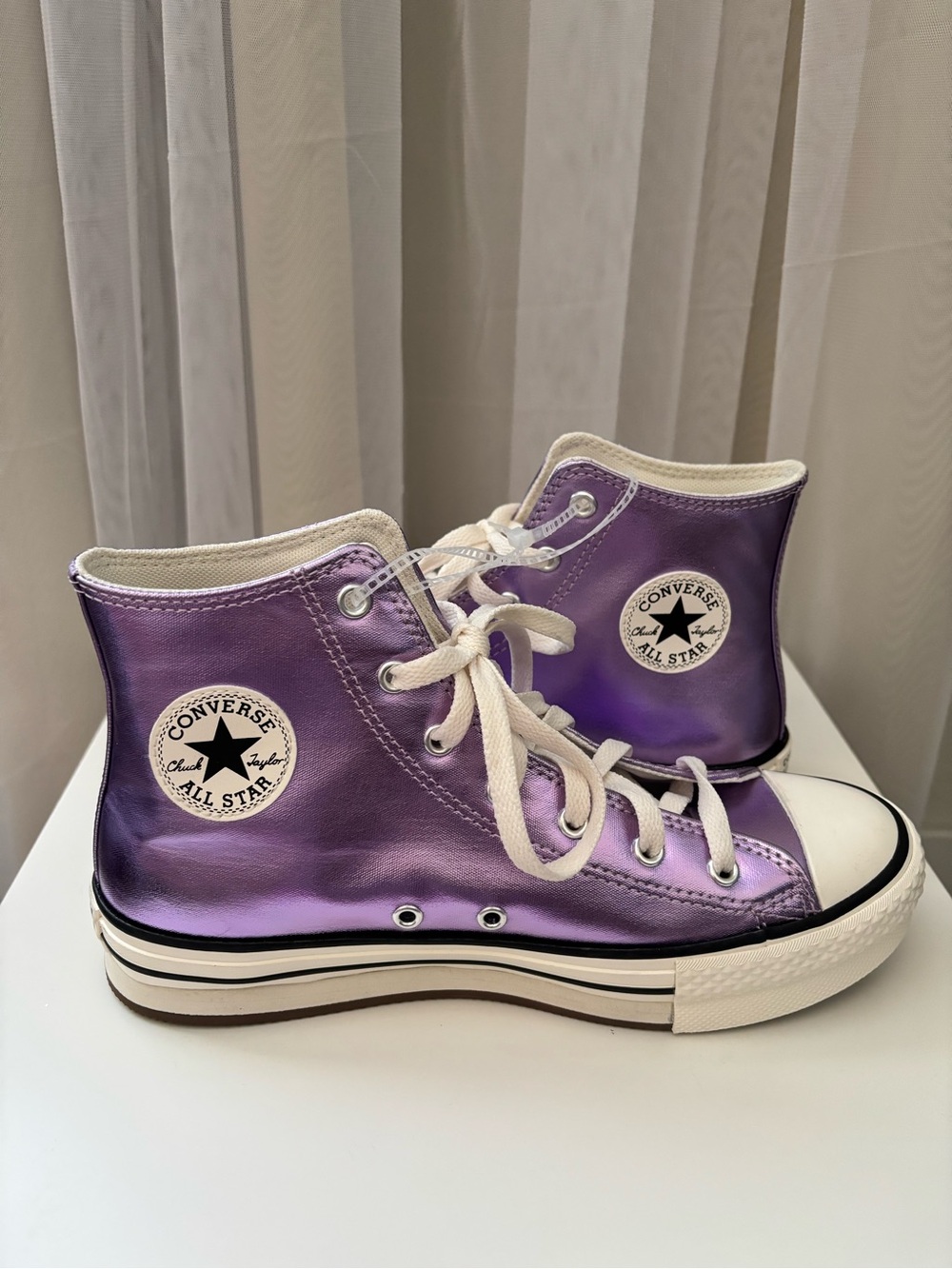 Converse Kids Metallic Purple High-Top Sneakers